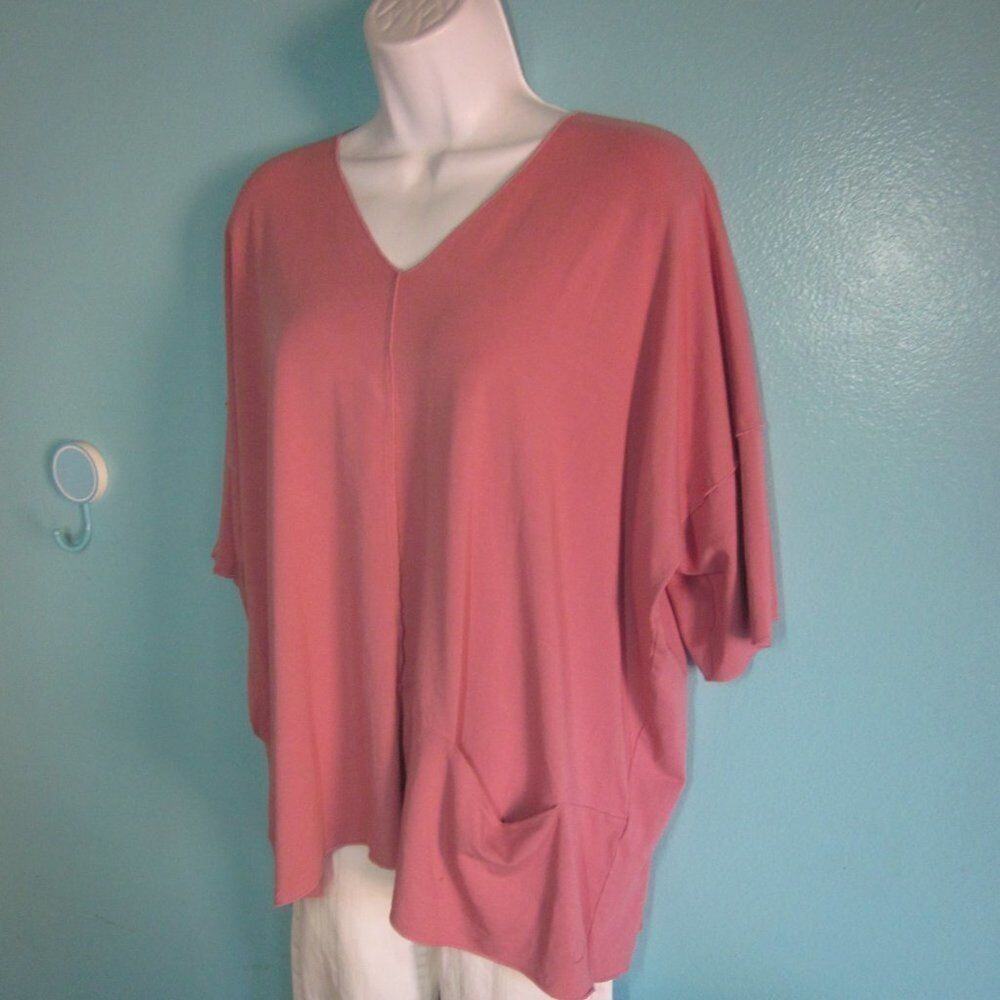OSKA 0 Womens Size L /XL Pink Oversized  1/2 Sleeve Pullover Stretch Top Blouse